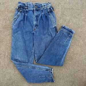 Vintage 80s Lawman High Rise Bareback Pleated Taper Peg Leg Jeans 26x29.5